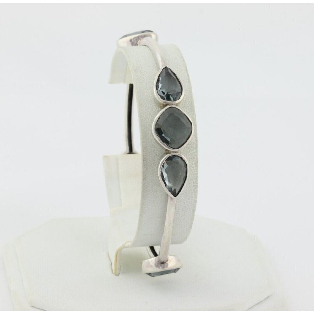 Sterling Silver Blue Glass Admire Bangle Bracelet 8" Silpada - Picture 2 of 8